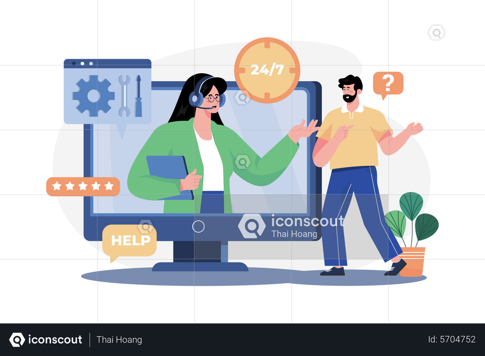 Best Premium Help Desk Worker Illustration download in PNG & Vector format