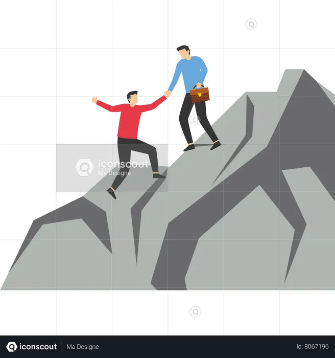 Help each other climb the barrier to reach the goal  Illustration