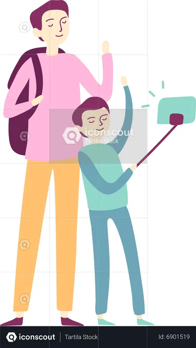 Hermanos tomando selfie en smartphone  Ilustración