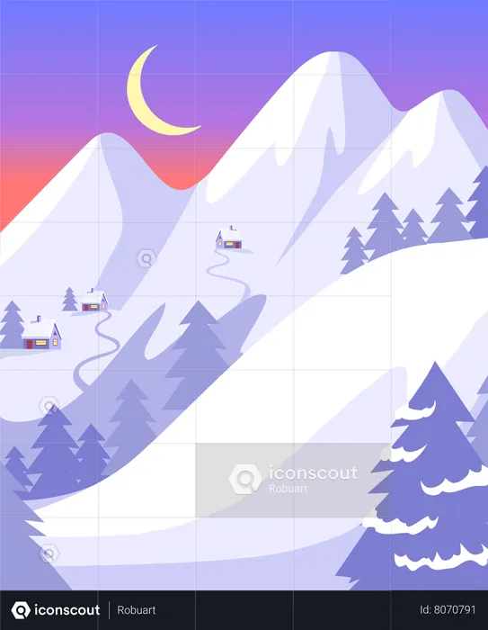 Hermoso paisaje de altas montañas blancas nevadas  Ilustración