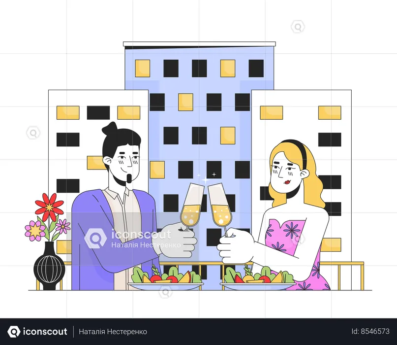 Heterosexual couple on date night restaurant  Illustration