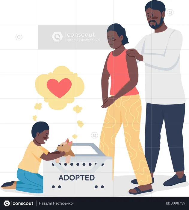 Heureuse famille afro-américaine avec chien adopté  Illustration