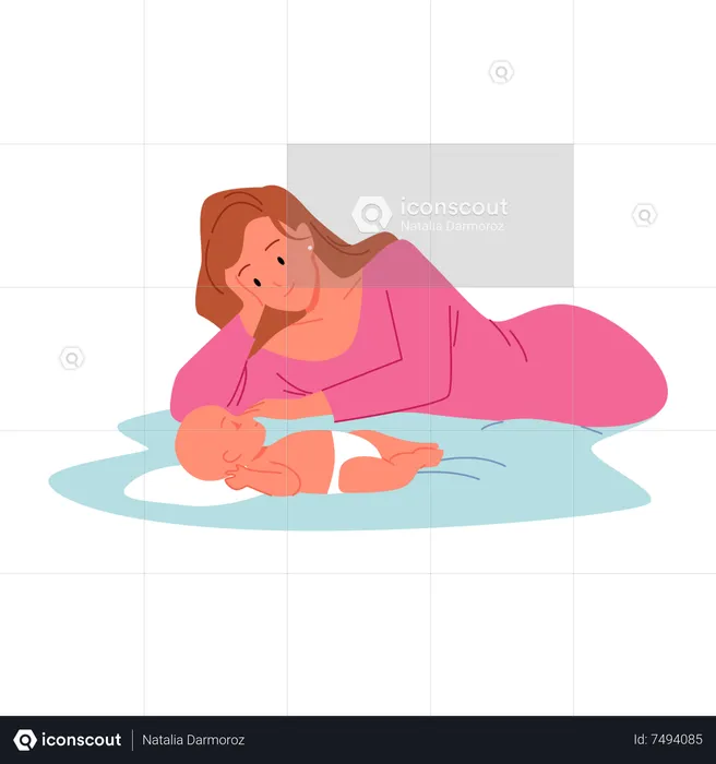 Heureuse mère dormant avec bébé  Illustration