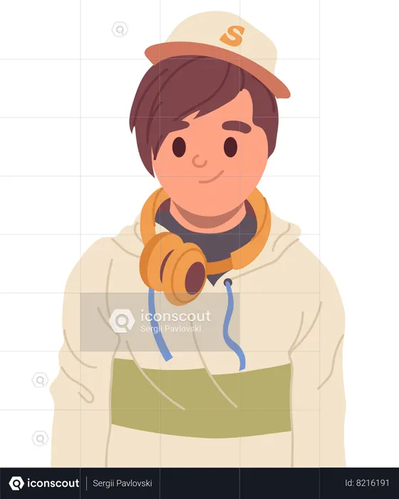 Heureux garçon adolescent portant des écouteurs  Illustration