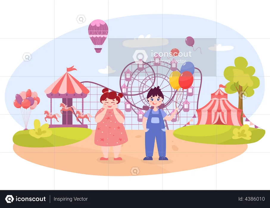 Heureux tout-petit dans un parc d'attractions  Illustration