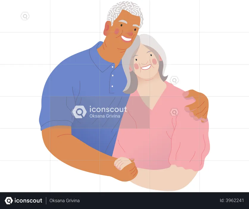 Heureux couple de personnes âgées s'embrassant  Illustration