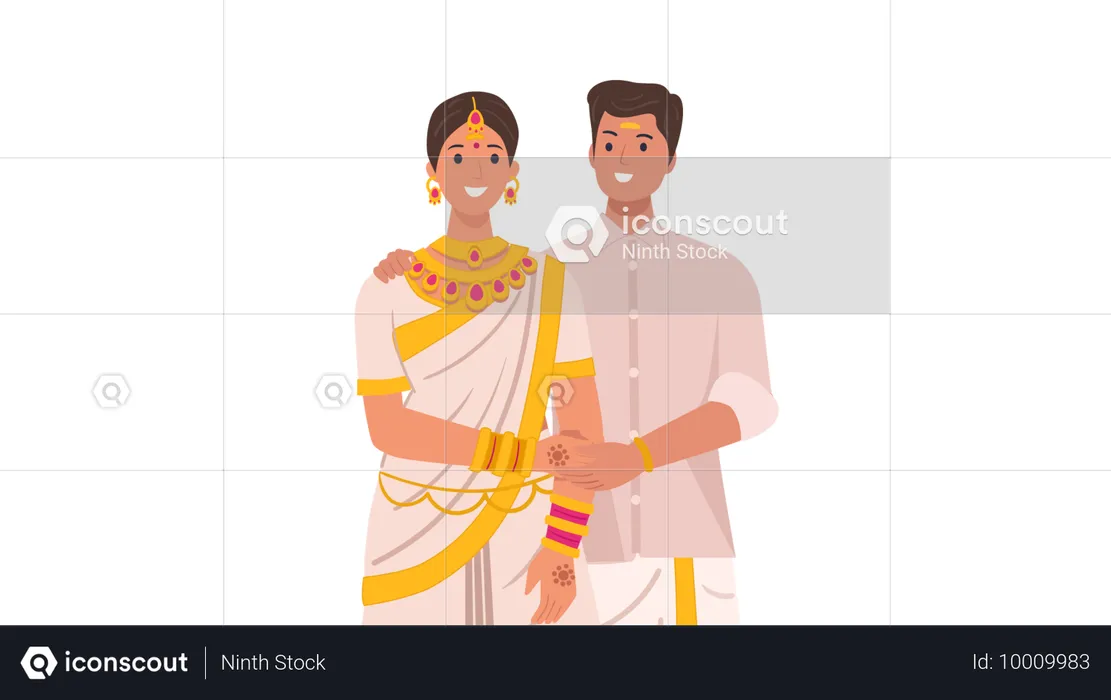 Heureux couple marié du sud de l'Inde  Illustration