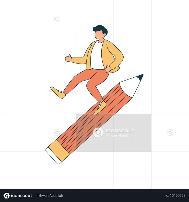 High school boy surfing on giant pencil  Illustration