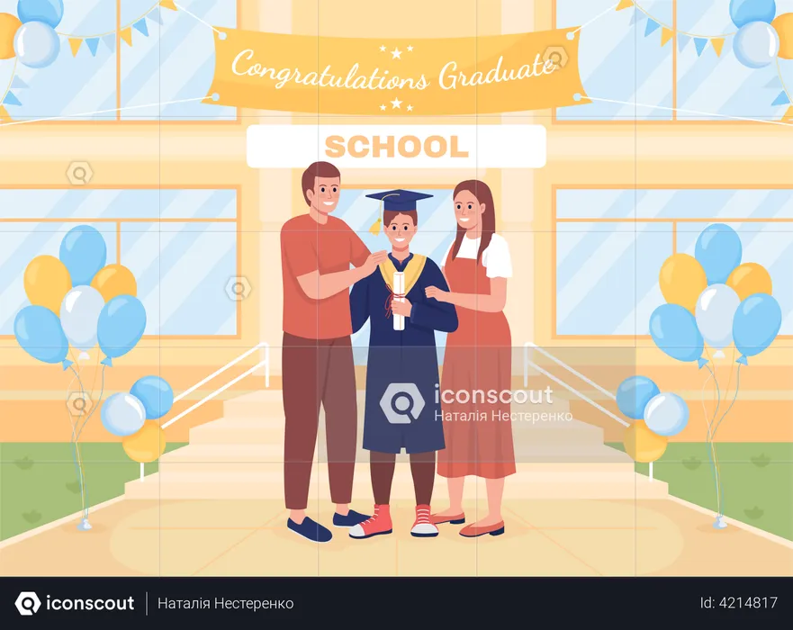 High school graduate with Parents  Illustration