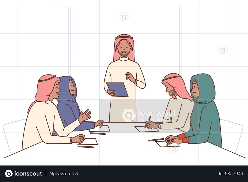 Hijab business people talking in meeting  Illustration