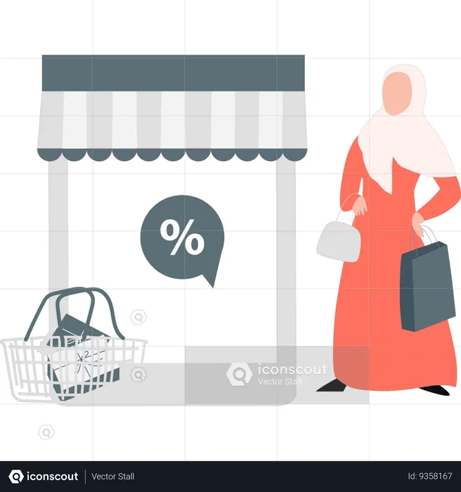 Chica Hijab buscando venta online  Ilustración