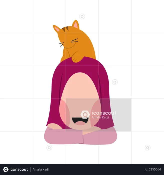 Chica hijab con gato  Ilustración