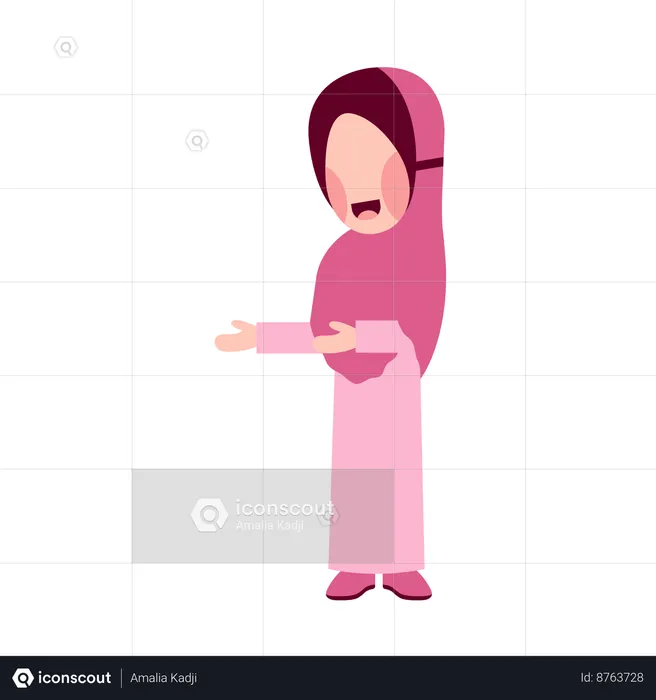 Chica hijab mostrando algo  Ilustración