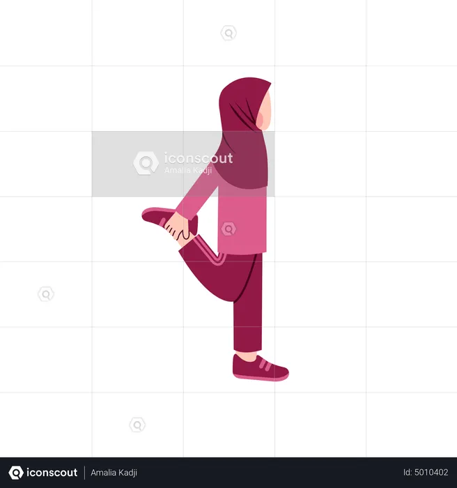 Dame hijab faisant des étirements de jambe  Illustration