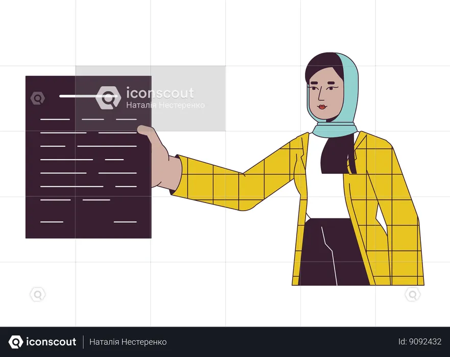 Employé de bureau hijab donnant des documents  Illustration