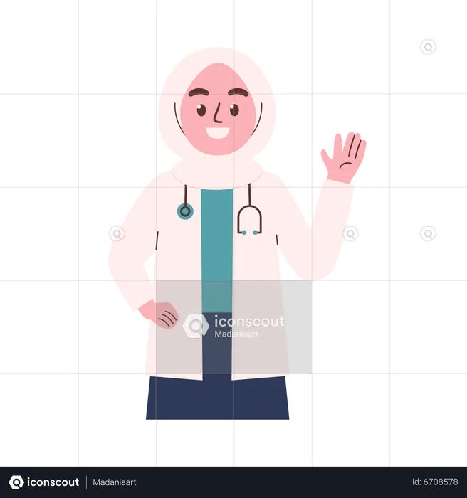 Hijab Female Doctor Say Hello  Illustration