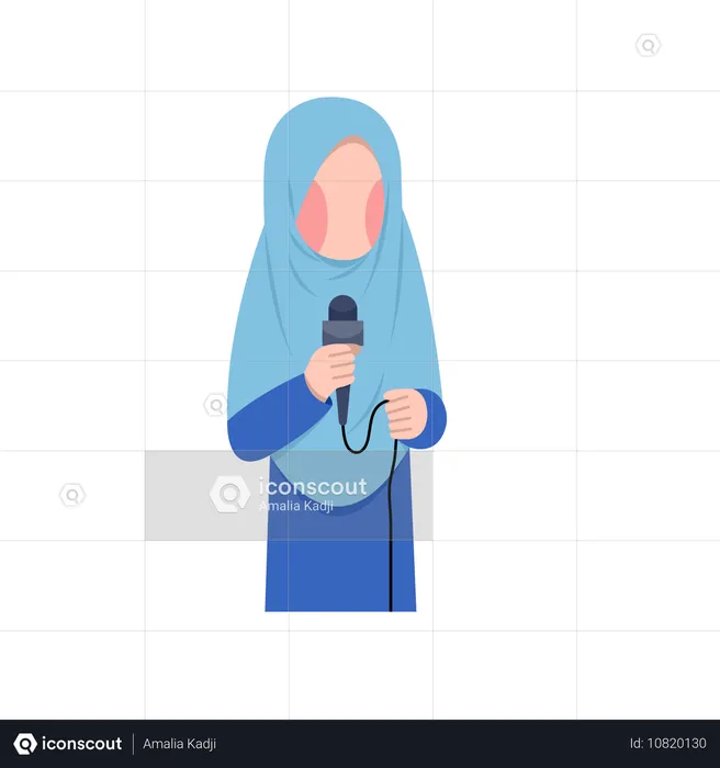 Hijab Female Reporter with mic  Illustration