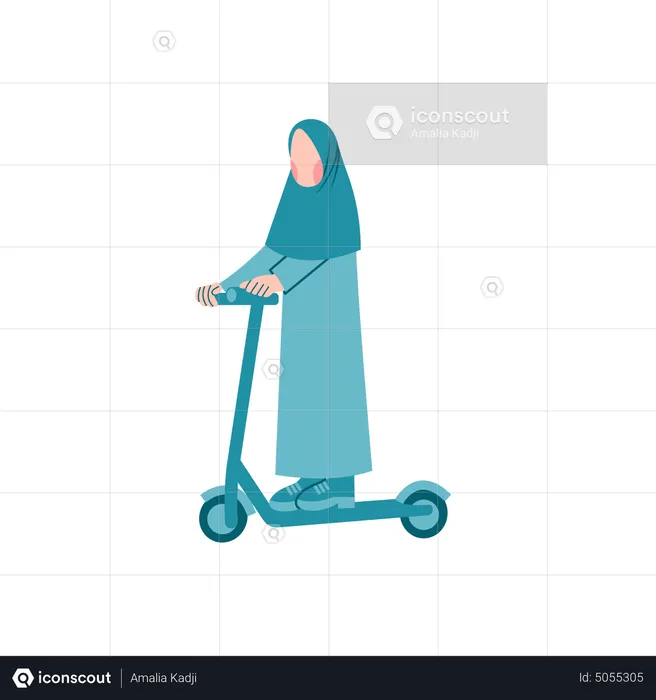 Hijab female Riding Scooter  Illustration