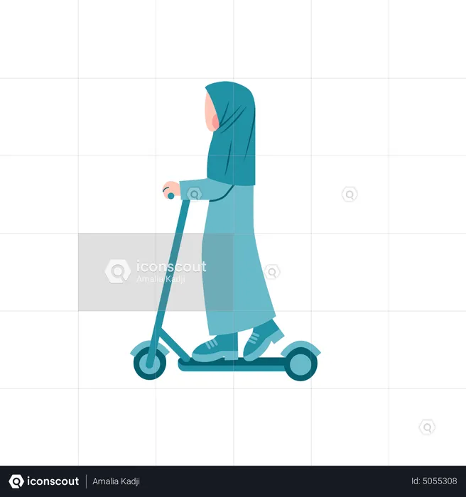 Hijab femme équitation scooter  Illustration