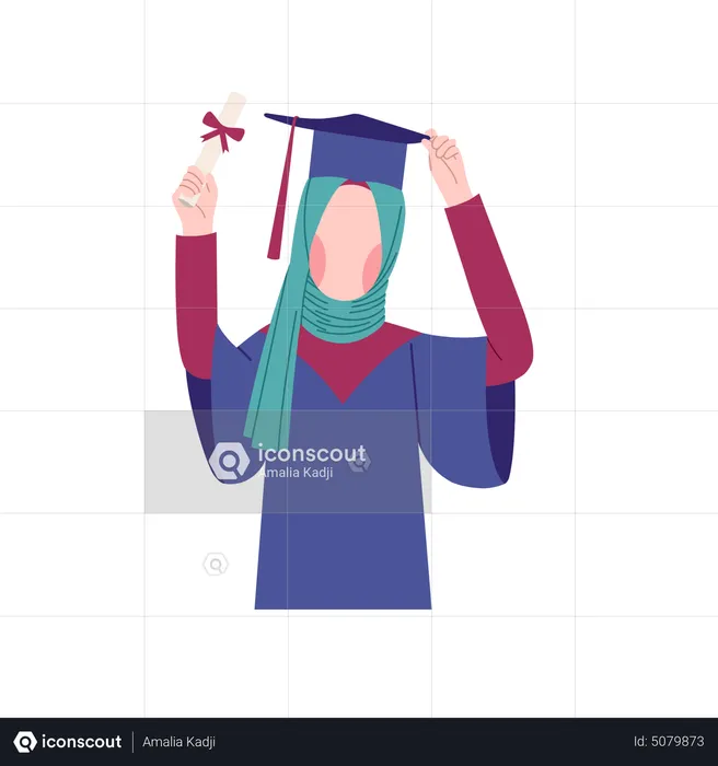 Fille hijab célébrant l'obtention de son diplôme  Illustration