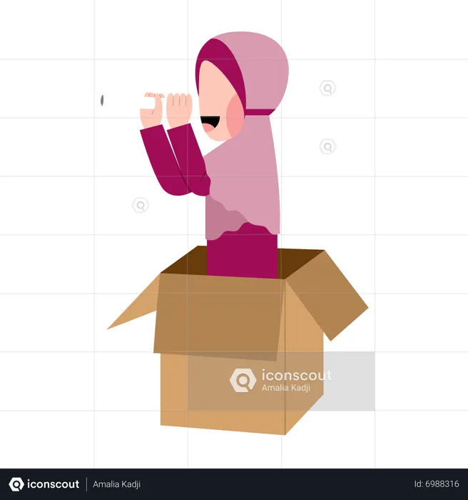 Fille hijab jouant dans une boîte  Illustration