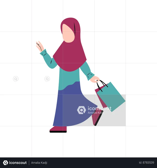 Fille Hijab Tenant Un Sac à Provisions  Illustration