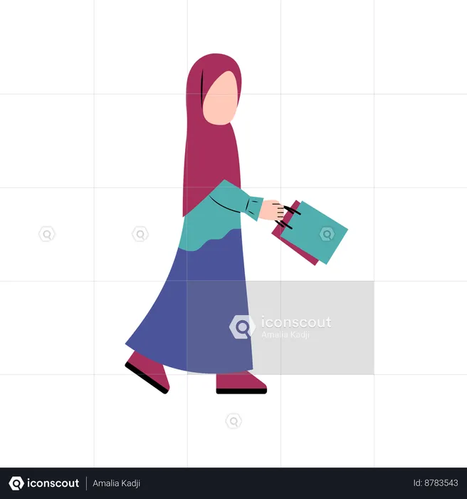 Fille Hijab Tenant Un Sac à Provisions  Illustration