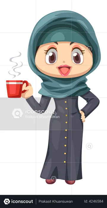 Hijab-Frau beim Kaffeetrinken  Illustration