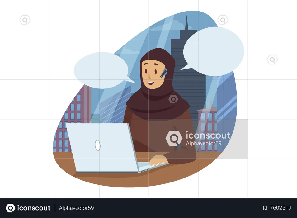 Hijab girl chat on laptop  Illustration