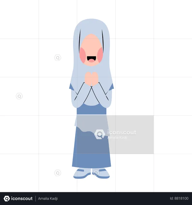 Menina Hijab com gesto de saudação Eid  Ilustração