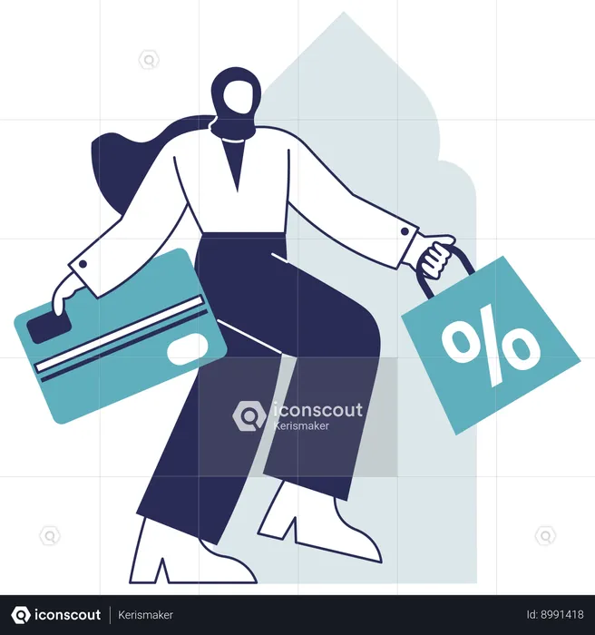 Hijab girl doing Shopping Payment  Illustration