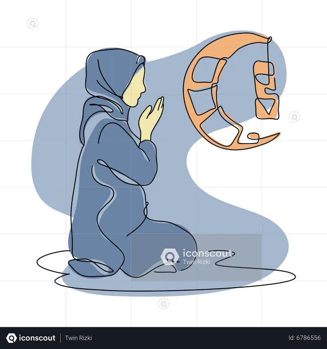 Garota Hijab fazendo oração do Ramadã  Ilustração