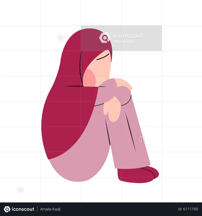 Hijab girl Feeling alone  Illustration