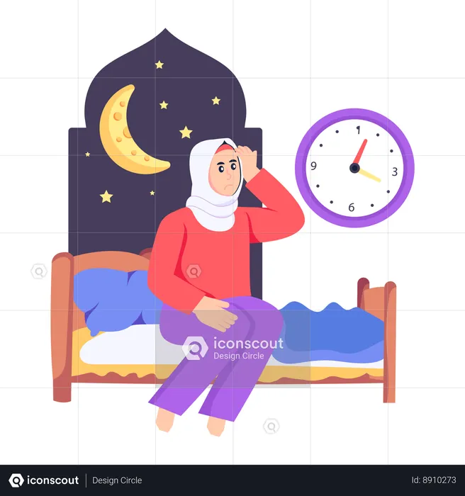 Hijab girl getting. Late For Suhoor  Illustration