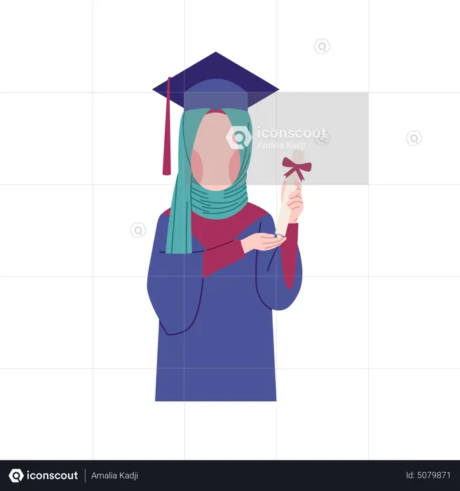 Hijab girl hold graduation degree  Illustration