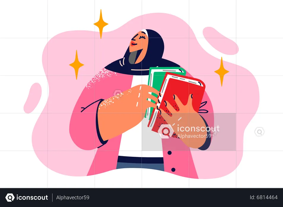 Hijab girl holding books  Illustration