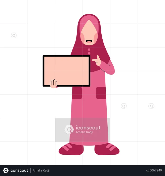 Hijab girl Holding Empty Board  Illustration