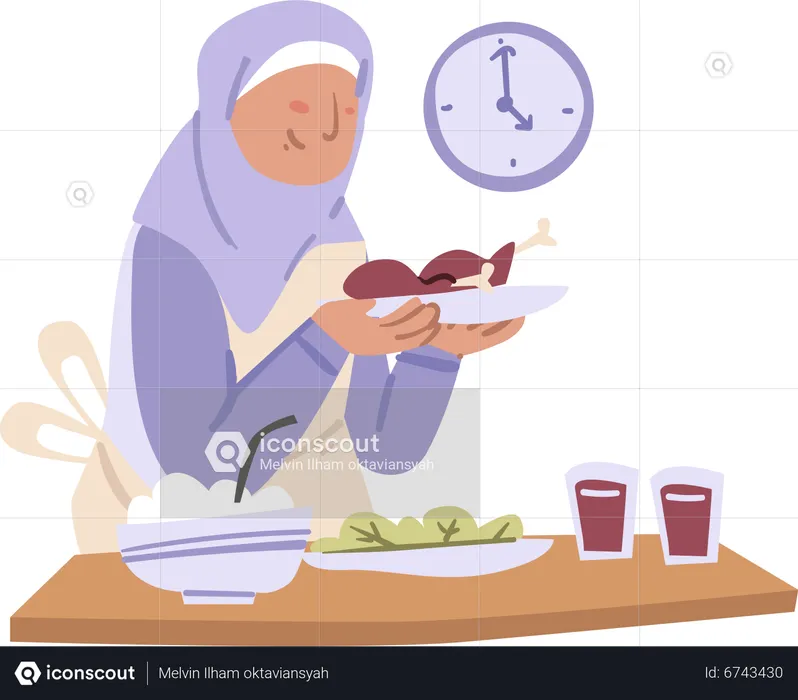 Hijab girl holding Pre-dawn Meal  Illustration