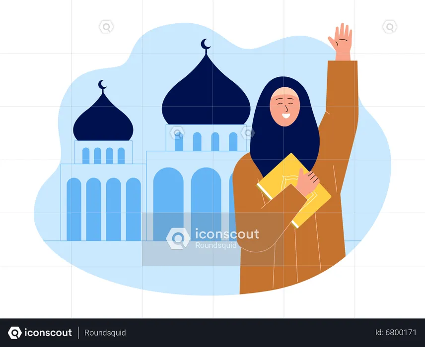 Hijab girl holding quran book  Illustration