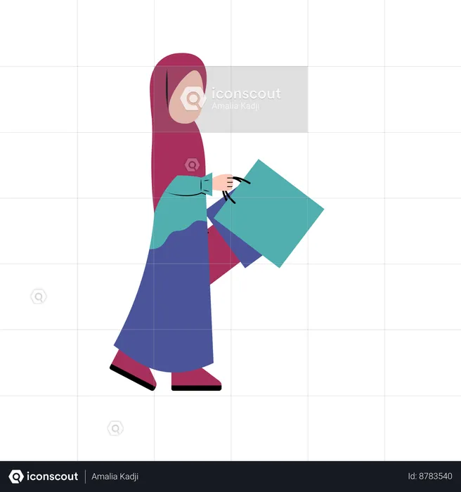 Hijab Girl Holding Shopping Bag  Illustration