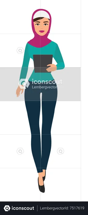 Hijab girl holding tablet  Illustration