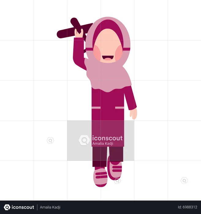 Hijab Girl Playing Kite  Illustration