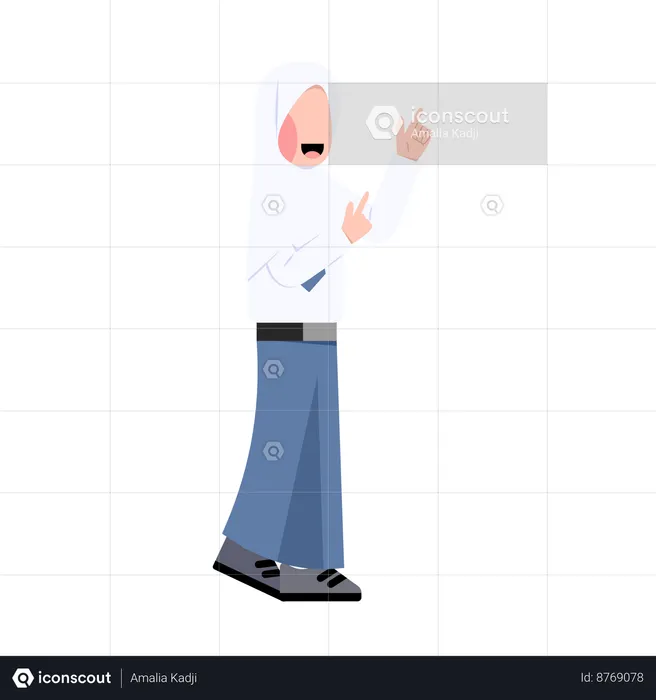 Hijab girl pointing up  Illustration