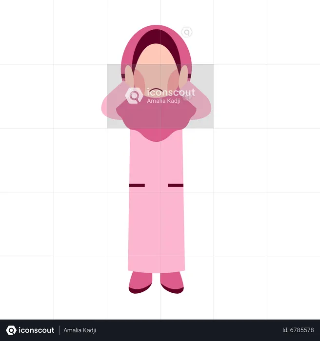 Hijab girl put her hand on ears  Illustration