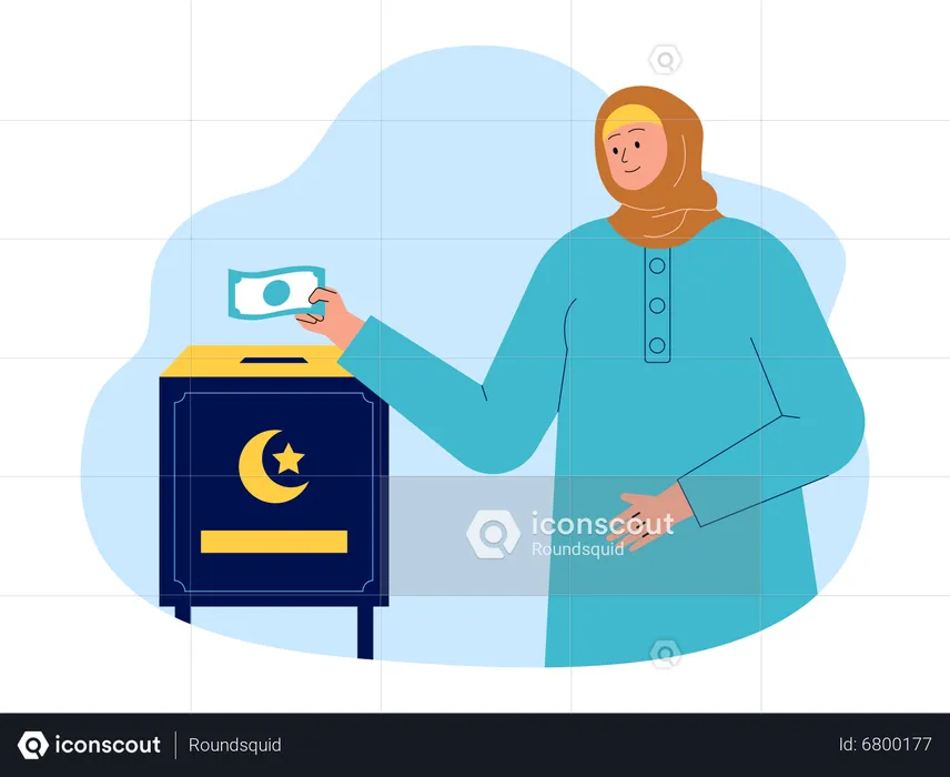 Hijab girl put money in donation box  Illustration