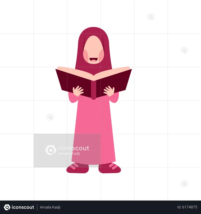 Hijab Girl Reading Book  Illustration