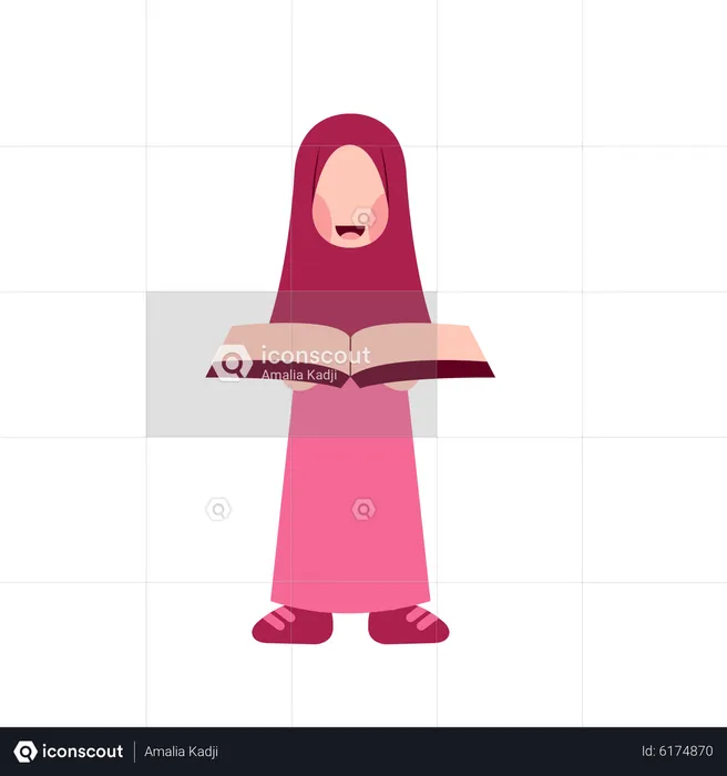 Hijab Girl Reading Book  Illustration