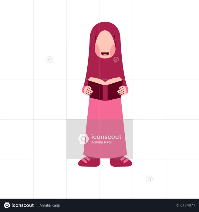 Hijab Girl Reading Book  Illustration