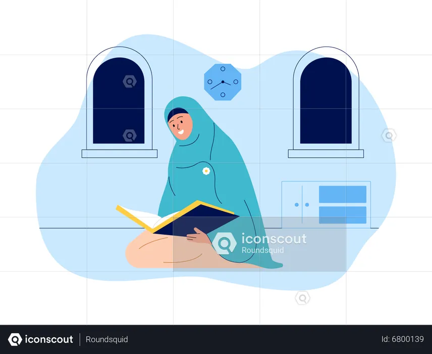 Hijab girl reading holy book  Illustration