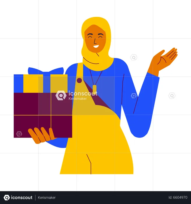 Hijab girl Receive Ramadan Gifts  Illustration
